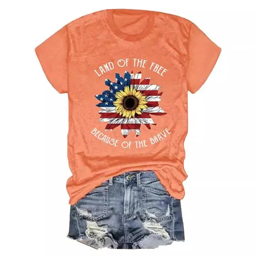 Women's T-shirt Short Sleeve T-Shirts Printing Streetwear American Flag Daisy