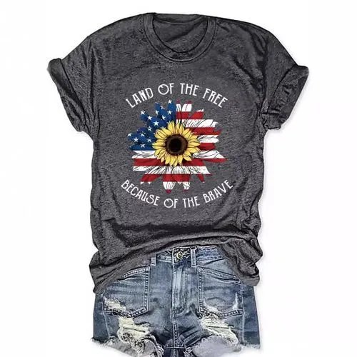 Women's T-shirt Short Sleeve T-Shirts Printing Streetwear American Flag Daisy