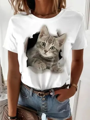 Women's T-shirt Short Sleeve T-Shirts Printing Vacation Cat