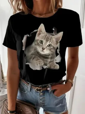 Women's T-shirt Short Sleeve T-Shirts Printing Vacation Cat