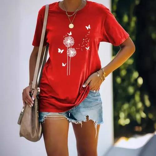 Women's T-shirt Short Sleeve T-Shirts Simple Style Dandelion Butterfly