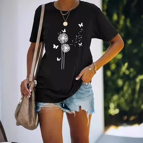 Women's T-shirt Short Sleeve T-Shirts Simple Style Dandelion Butterfly