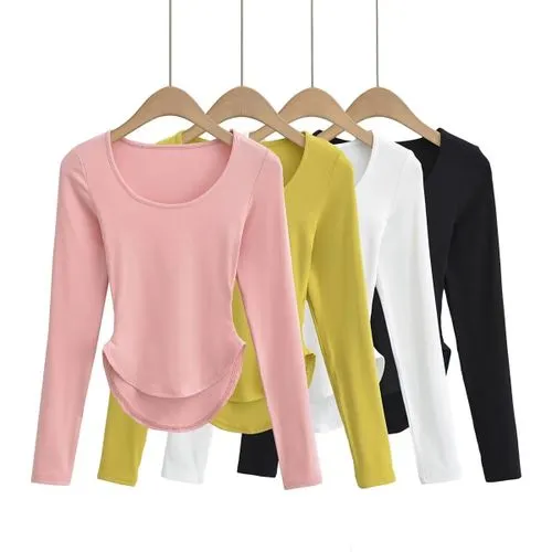 Women's Wrap Crop Top Long Sleeve T-Shirts Streetwear Solid Color