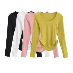 Women's Wrap Crop Top Long Sleeve T-Shirts Streetwear Solid Color