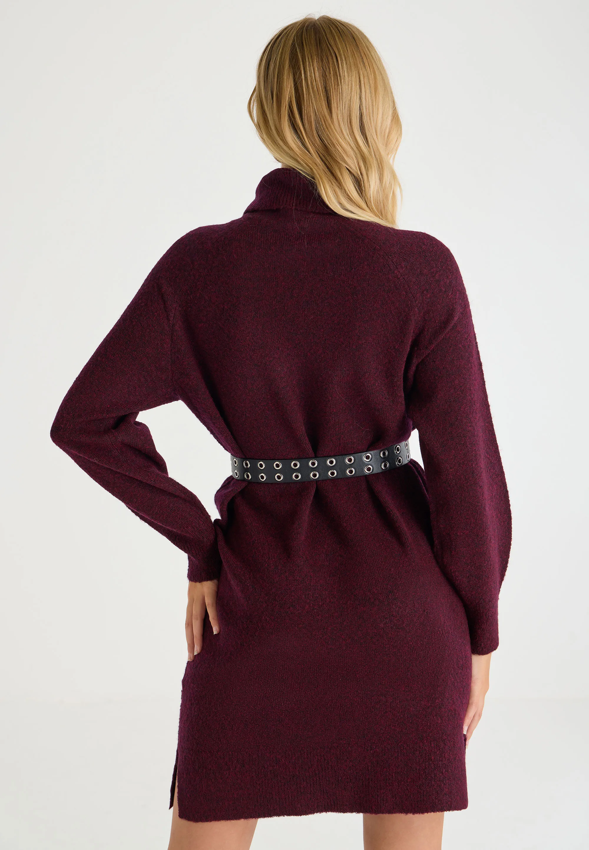 Womens Burgundy Roll Neck Jumper Dress